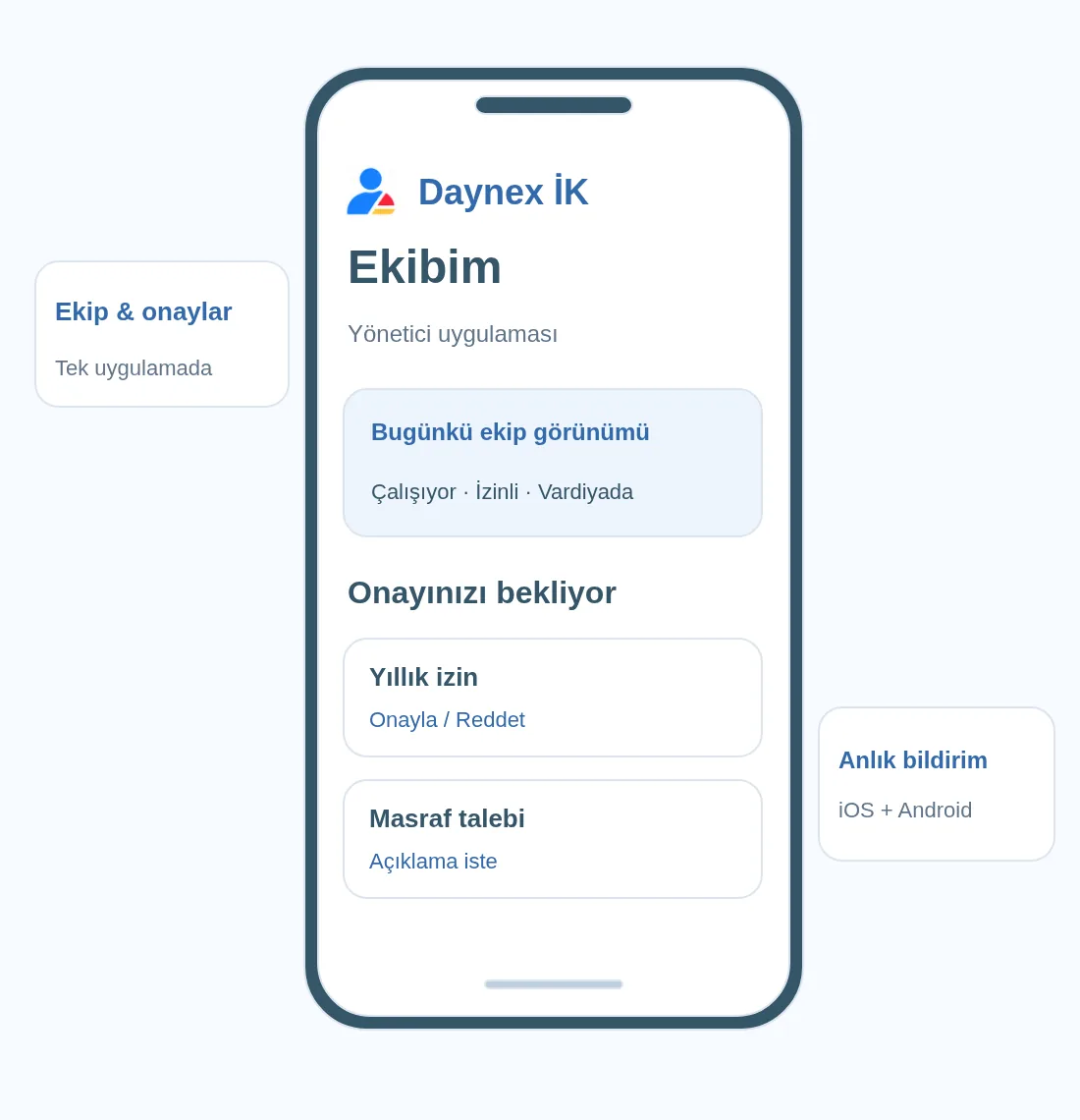Daynex İK yönetici deneyiminin temsili arayüzü