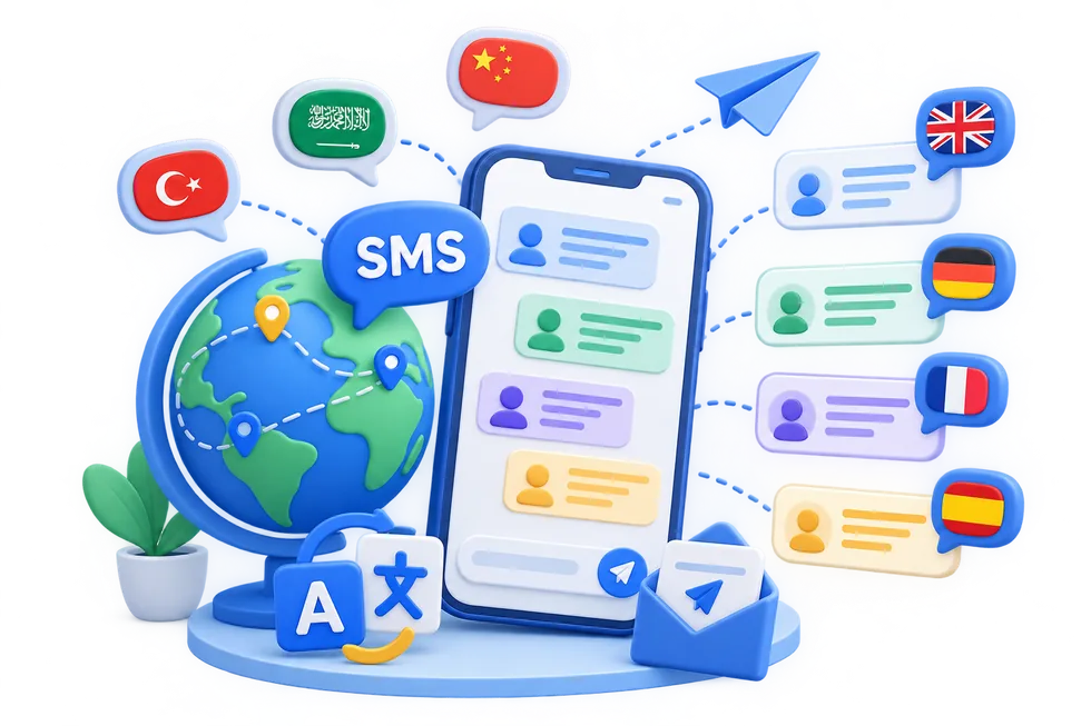 Farklı dillerde SMS hazırlama ve gönderme ekranı