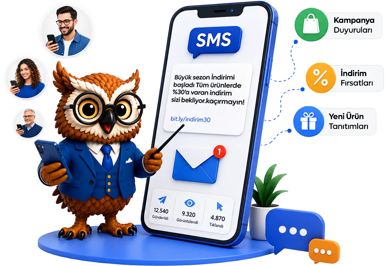 SMS kampanyalarının farklı müşterilere ulaştırılmasını gösteren telefon görseli
