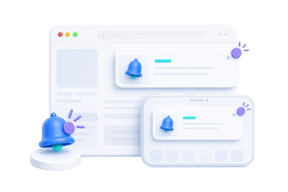 Pazarlama mesajını masaüstü ve mobil tarayıcı ekranına taşıyan Web Push bildirimi
