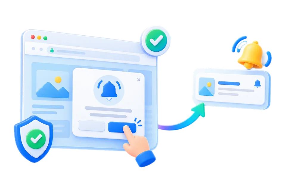 İzin veren kullanıcılarla güvenli Web Push iletişimi kurma ekranı