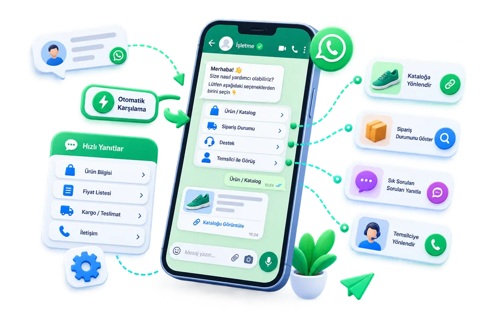 Hazır WhatsApp yanıtları ve otomatik mesaj kalıpları ekranı